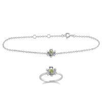 925 sterling silver peridot floral 19cm bracelet ring set