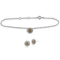 925 sterling silver citrine floral stud earring 19cm bracelet set