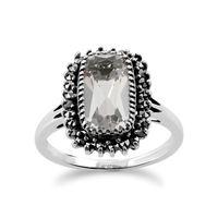 925 Sterling Silver 2.00ct Rock Crystal & Marcasite Cluster Ring