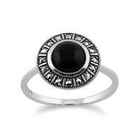 925 sterling silver art deco 120ct black onyx marcasite ring