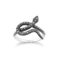 925 Sterling Silver 0.42ct Marcasite Art Nouveau Snake Design Ring