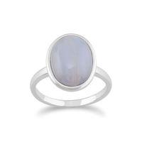 925 Sterling Silver 3.00ct Blue Lace Agate Oval Ring