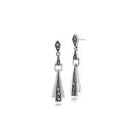 925 Sterling Silver Art Deco Marcasite Drop Earrings