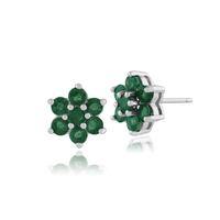 925 Sterling Silver 1.38ct Emerald Floral Cluster Stud Earrings