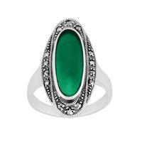 925 sterling silver 160ct green chalcedony marcasite art deco ring