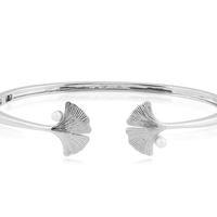 925 Sterling Silver Ginkgo Flower 0.26ct Pearl Bangle