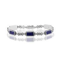 925 Sterling Silver 5.50ct Lapis Lazuli & Marcasite Bracelet