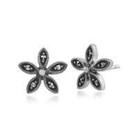 925 sterling silver 013ct marcasite floral stud earrings