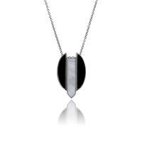925 Sterling Silver Black Onyx & Mother of Pearl Art Deco Necklace
