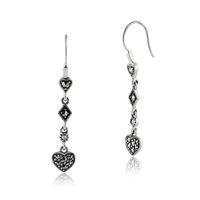 925 Sterling Silver 0.34ct Marcasite Pave Set Heart Drop Earrings