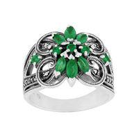 925 sterling silver 074ct emerald marcasite cocktail ring