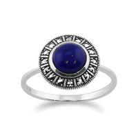 925 sterling silver art deco 153ct lapis lazuli marcasite ring