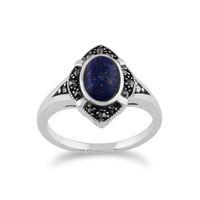 925 sterling silver 100ct lapis lazuli marcasite art deco ring