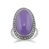 925 sterling silver art deco lavendar jade marcasite statement ring