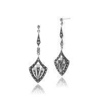 925 Sterling Silver Art Deco Opal & Marcasite Drop Earrings