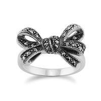 925 Sterling Silver 0.32ct Marcasite Set Ribbon Ring