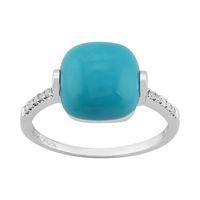 925 Sterling Silver 3.40ct Turquoise Cabochon & 6pt Diamond Single Stone Ring