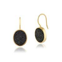 925 Gold Plated Sterling Silver 6.8ct Black Drusy Quartz Drop Earrings
