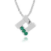 925 Sterling Silver 0.03ct Emerald Square Crossover Pendant on 45cm Chain