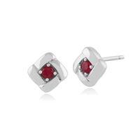 925 Sterling Silver 0.16ct Ruby Square Crossover Stud Earrings