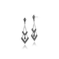 925 Sterling Silver Art Deco Marcasite Drop Earrings