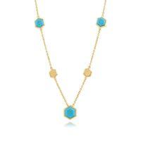 925 Gold Plated Silver 3.30ct Turquoise Hexagonal Prism Necklace 45cm