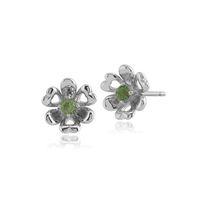 925 Sterling Silver 0.14ct Peridot Floral Stud Earrings