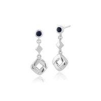 925 Sterling Silver 0.15ct Sapphire Square Crossover Drop Earrings