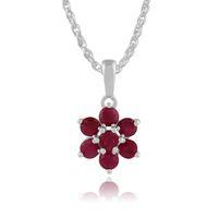 925 Sterling Silver 1.70ct Ruby Floral Cluster Pendant on 45cm Chain