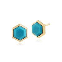 925 Gold Plated Silver 1.70ct Turquoise Hexagonal Prism Stud Earrings