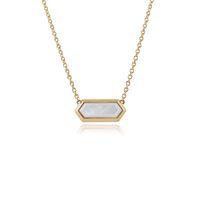 925 Gold Plated Silver 2.20ct Mother of Pearl Hexagonal Prism Necklace 45cm