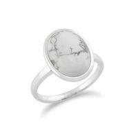 925 Sterling Silver 3.00ct Howlite Oval Ring