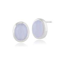 925 Sterling Silver 2.60ct Blue Lace Agate Oval Stud Earrings