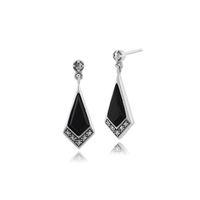 925 sterling silver 2ct black onyx marcasite art deco drop earrings