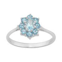 925 Sterling Silver 0.79ct Natural Blue Topaz Classic Floral Cluster Style Ring