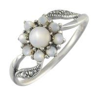 925 Sterling Silver 0.54ct Mother of Pearl & Marcasite Classic Cluster Ring