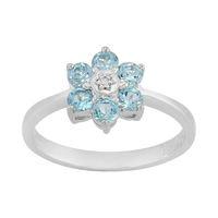 925 Sterling Silver 0.78ct Natural Blue Topaz & Diamond Cluster Style Ring