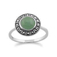 925 sterling silver art deco 144ct dyed green jade marcasite ring