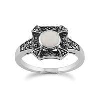 925 Sterling Silver 0.31ct Opal & Marcasite Art Deco Ring
