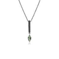 925 Sterling Silver 1.66ct Green Mint Quartz & Marcasite 45cm Necklace