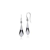 925 sterling silver art deco black white enamel marcasite drop earring ...