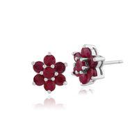 925 Sterling Silver 1.55ct Ruby Floral Cluster Stud Earrings