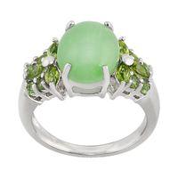 925 Sterling Silver 4.00ct Green Jade & 0.73ct Peridot Cluster Style Ring