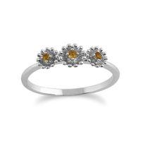 925 Sterling Silver 0.05ct Citrine Floral Ring