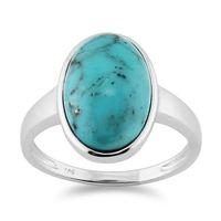 925 Sterling Silver 3.50ct Turquoise Cabochon Oval Bezel Set Cocktail Ring