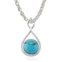 925 Sterling Silver 2.00ct Turquoise Cabochon Contemporary Pendant on 45cm Chain