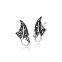 925 Sterling Silver 0.17ct Marcasite Art Nouveau Leaf Stud Earrings