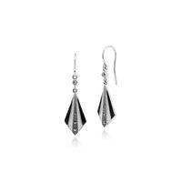 925 Sterling Silver Art Deco Black & White Enamel & Marcasite Drop Earrings