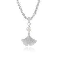 925 Sterling Silver Ginkgo Flower 0.29ct Pearl Pendant on Chain