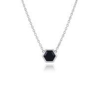 925 Sterling Silver 1.80ct Black Onyx Hexagonal Prism Necklace 45cm